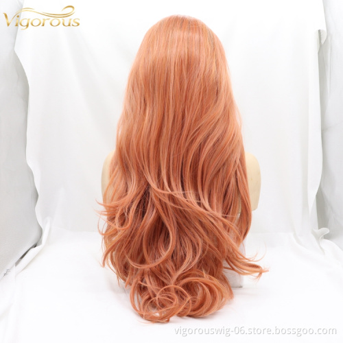 Vigorous cosplay ombre wholesale long body wave colorful front wavy synthetic swiss lace wigs heat resistant for black women